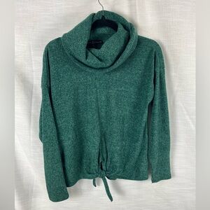 Fred David Green Cowl Neck Sweater Dainty Tie Hem